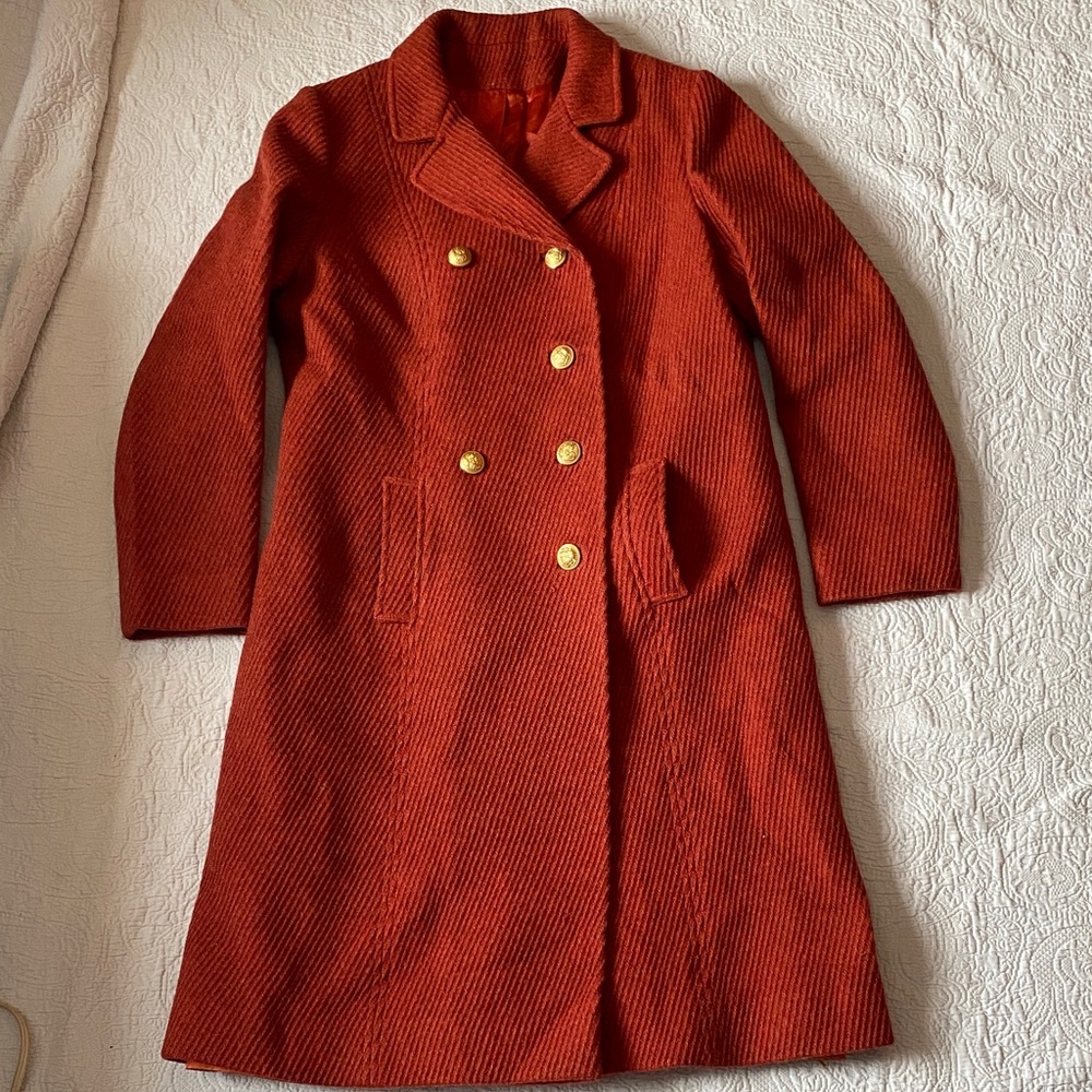 Vintage Villager Chic Women's Double-Breasted Orange Trench Coat size small